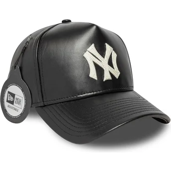 Schwarze gebogene verstellbare 9FORTY E Frame Img Leather Kappe der New York Yankees MLB von New Era