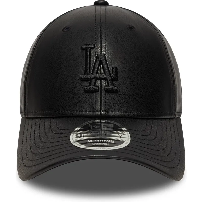 schwarze-gebogene-snapback-kappe-mit-schwarzem-logo-9forty-m-crown-pu-der-los-angeles-dodgers-mlb-von-new-era