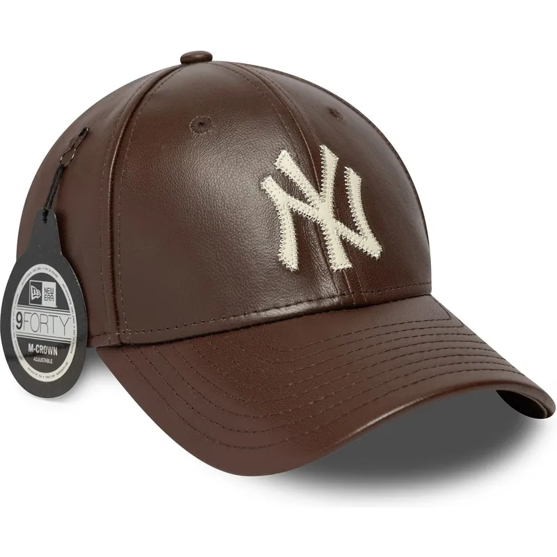 casquette-courbee-marron-ajustable-9forty-m-crown-img-leather-new-york-yankees-mlb-new-era