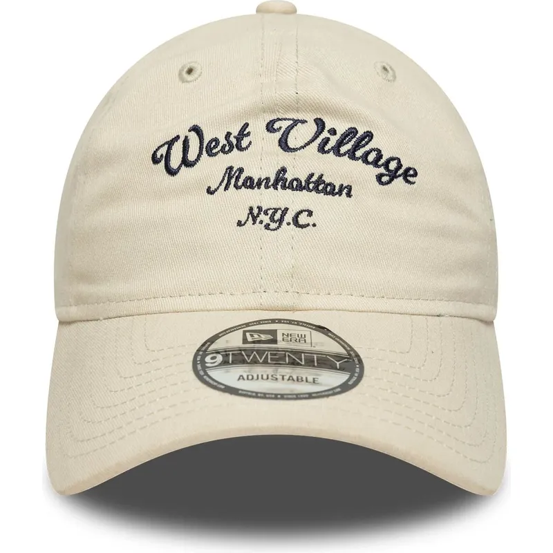 beige-verstellbare-curved-cap-west-village-9twenty-wordmark-von-new-era