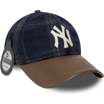 Böjd keps marinblå och brun justerbar 9TWENTY Img Loden Leather från New York Yankees MLB av New Era