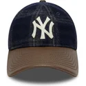 gebogene-marineblau-und-braune-verstellbare-kappe-9twenty-img-loden-leather-von-new-york-yankees-mlb-von-new-era