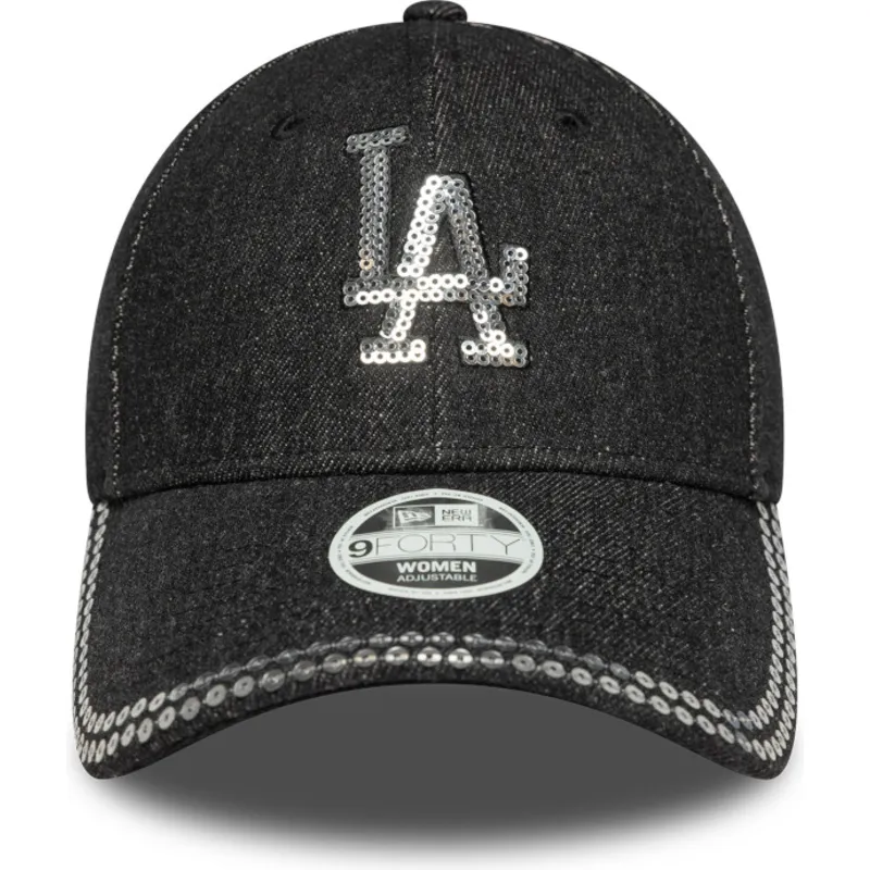 cap-izliekta-black-adjustable-strap-9forty-sequin-denim-no-los-angeles-dodgers-mlb-no-new-era