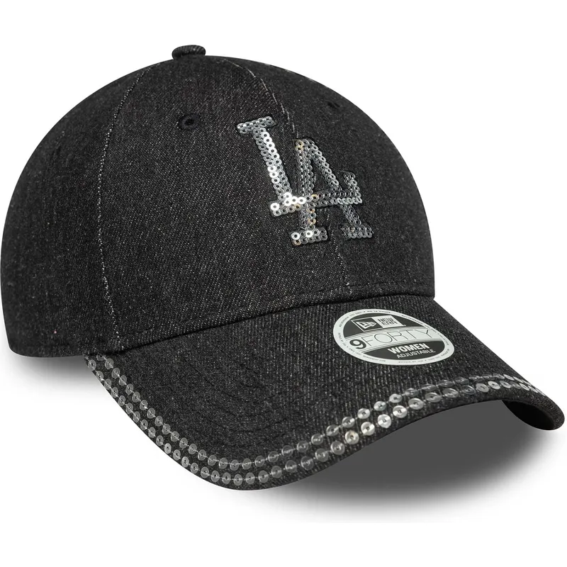 cap-izliekta-black-adjustable-strap-9forty-sequin-denim-no-los-angeles-dodgers-mlb-no-new-era