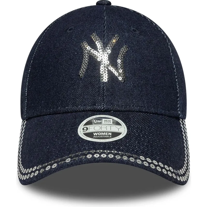 marinbla-justerbar-kurvad-keps-for-dam-9forty-sequin-denim-fran-new-york-yankees-mlb-av-new-era