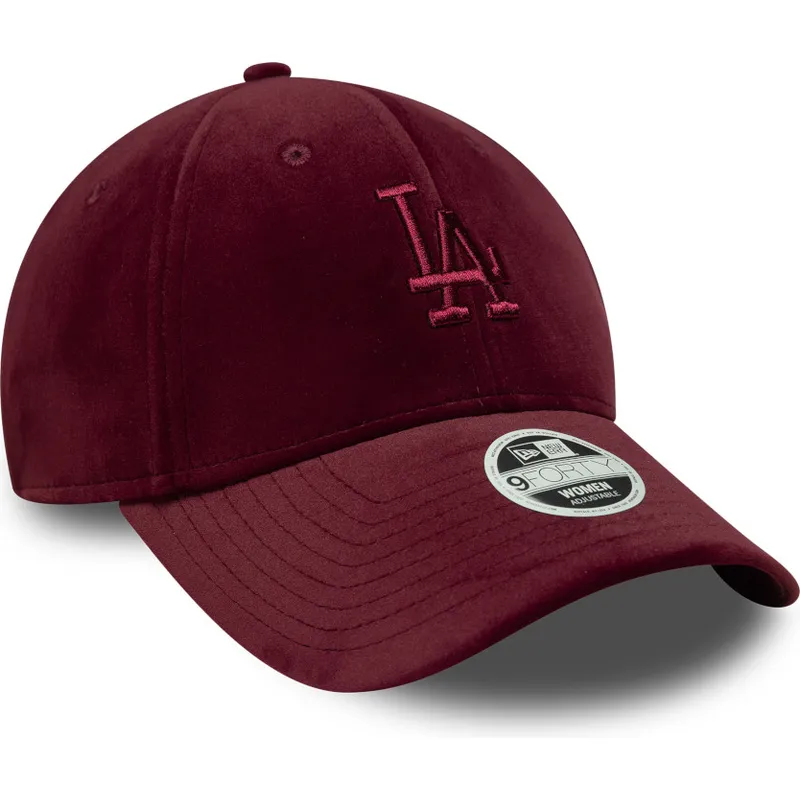 weinrote-verstellbare-curved-cap-fur-damen-9forty-velour-der-los-angeles-dodgers-mlb-von-new-era