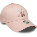 gebogene-rosa-verstellbare-damenkappe-9forty-metallic-logo-der-new-york-yankees-mlb-von-new-era