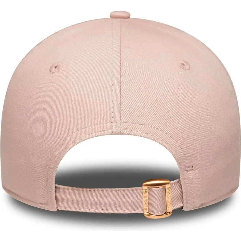 gebogene-rosa-verstellbare-damenkappe-9forty-metallic-logo-der-new-york-yankees-mlb-von-new-era
