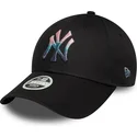 new-era-9forty-verstellbare-schwarze-damenkappe-mit-gebogenem-schirm-und-metallic-logo-der-new-york-yankees-mlb
