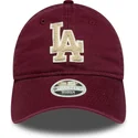 weinrote-verstellbare-curved-cap-fur-damen-mit-beigem-logo-9twenty-boucle-der-los-angeles-dodgers-mlb-von-new-era