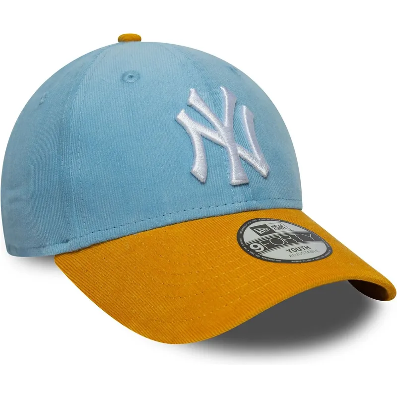 gebogene-blaue-und-braune-verstellbare-kappe-fur-kinder-9forty-cord-von-new-york-yankees-mlb-von-new-era