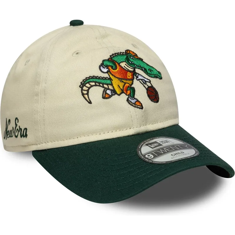 gebogene-beige-und-grune-verstellbare-kappe-fur-kinder-9twenty-mascot-von-new-era