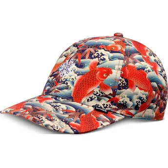 Mehrfarbige verstellbare Curved Cap Koi Watching Club von Djinns