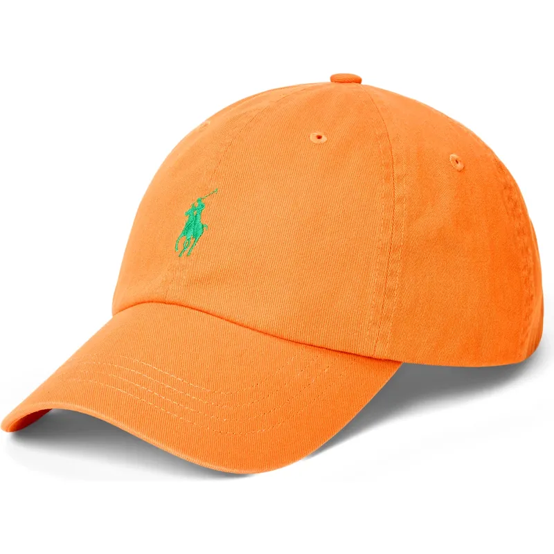 casquette-courbee-orange-ajustable-avec-logo-vert-cotton-chino-classic-sport-polo-ralph-lauren