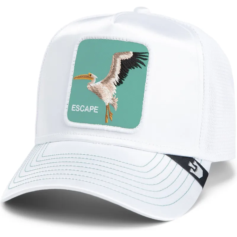 casquette-trucker-blanche-pelican-oiseau-escape-not-into-yoga-great-escape-the-farm-goorin-bros