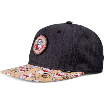 Schwarze und mehrfarbige Snapback-Kappe für Jungen Lucky Cat Linen Rev von Djinns