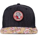 casquette-plate-noire-et-multicolore-snapback-pour-enfant-lucky-cat-linen-rev-djinns