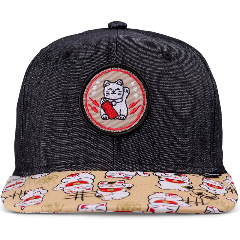 svart-och-flerfargad-platt-keps-snapback-for-barn-lucky-cat-linen-rev-fran-djinns