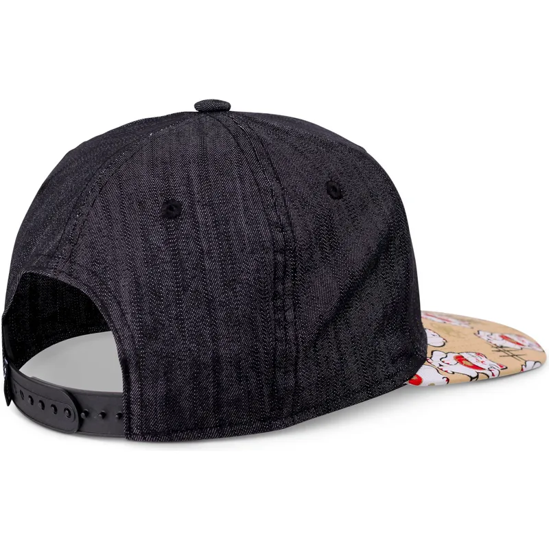 svart-och-flerfargad-platt-keps-snapback-for-barn-lucky-cat-linen-rev-fran-djinns