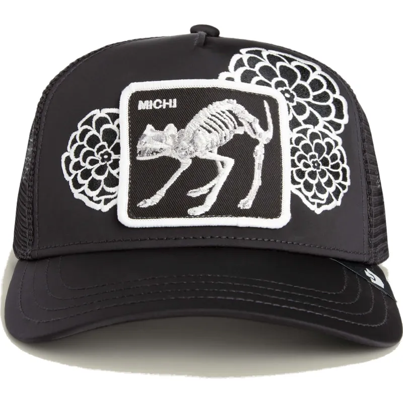 casquette-trucker-noire-chat-dia-de-michi-dia-de-los-muertos-the-farm-goorin-bros