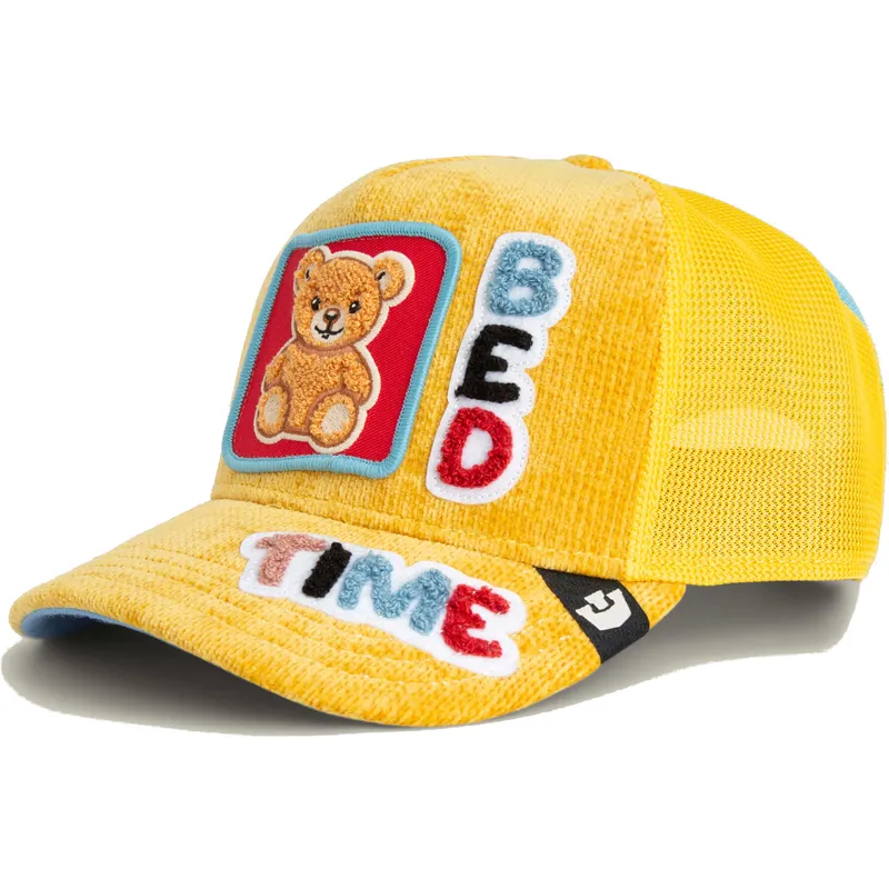 casquette-trucker-jaune-et-bleue-ours-bed-time-duvet-all-det-happy-thoughts-the-farm-goorin-bros