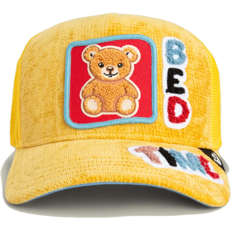 casquette-trucker-jaune-et-bleue-ours-bed-time-duvet-all-det-happy-thoughts-the-farm-goorin-bros