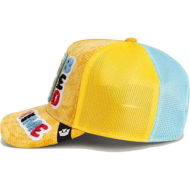 casquette-trucker-jaune-et-bleue-ours-bed-time-duvet-all-det-happy-thoughts-the-farm-goorin-bros
