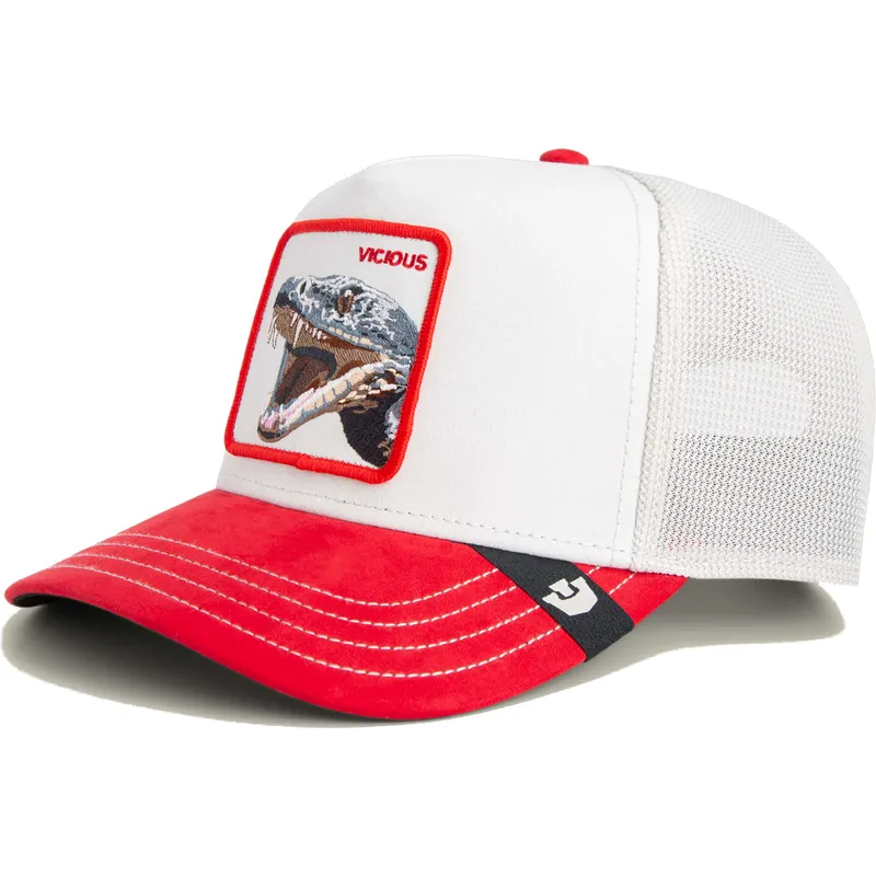 czapka-trucker-biala-i-czerwona-waz-vicious-suede-snake-suede-truckers-the-farm-od-goorin-bros