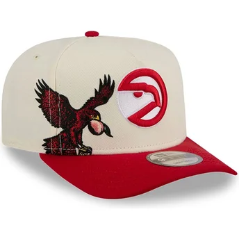 Beige-rote Snapback-Kappe 9FIFTY A Frame Precurved Hardwood Classics der Atlanta Hawks NBA von New Era