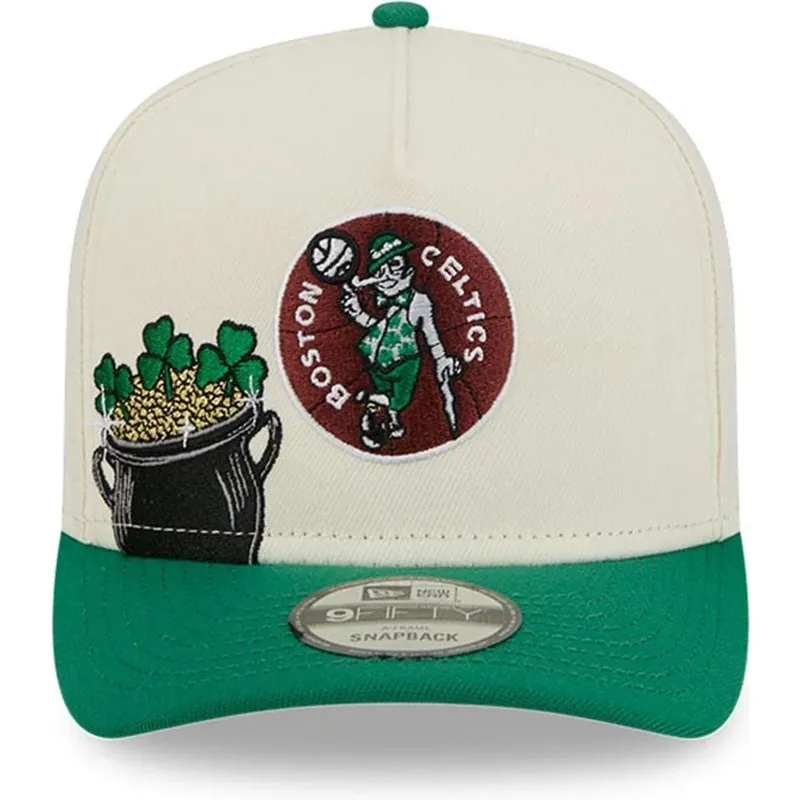 casquette-courbee-beige-et-verte-snapback-9fifty-a-frame-precurved-hardwood-classics-boston-celtics-nba-new-era