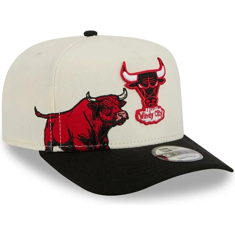 casquette-courbee-beige-et-noire-snapback-9fifty-a-frame-precurved-hardwood-classics-chicago-bulls-nba-new-era