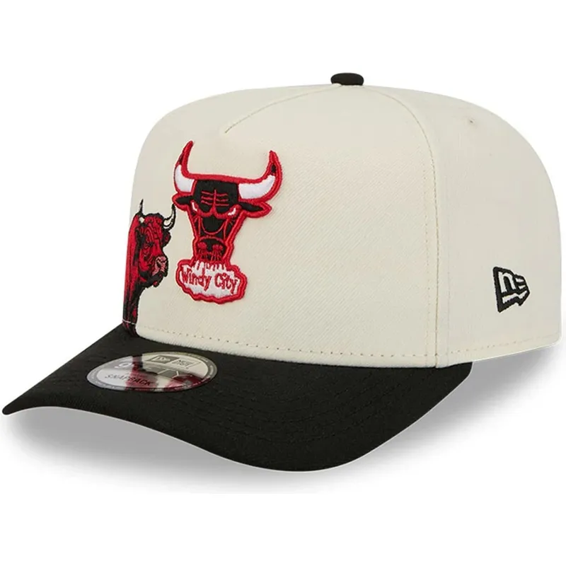 casquette-courbee-beige-et-noire-snapback-9fifty-a-frame-precurved-hardwood-classics-chicago-bulls-nba-new-era