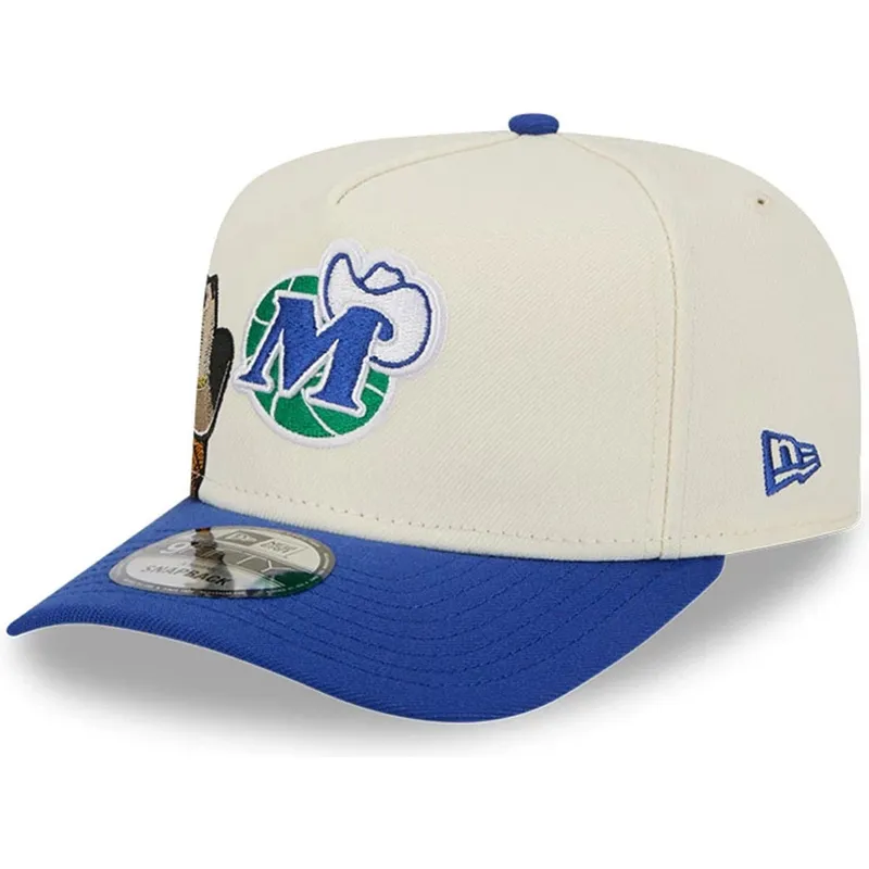casquette-courbee-beige-et-bleue-snapback-9fifty-a-frame-precurved-hardwood-classics-dallas-mavericks-nba-new-era