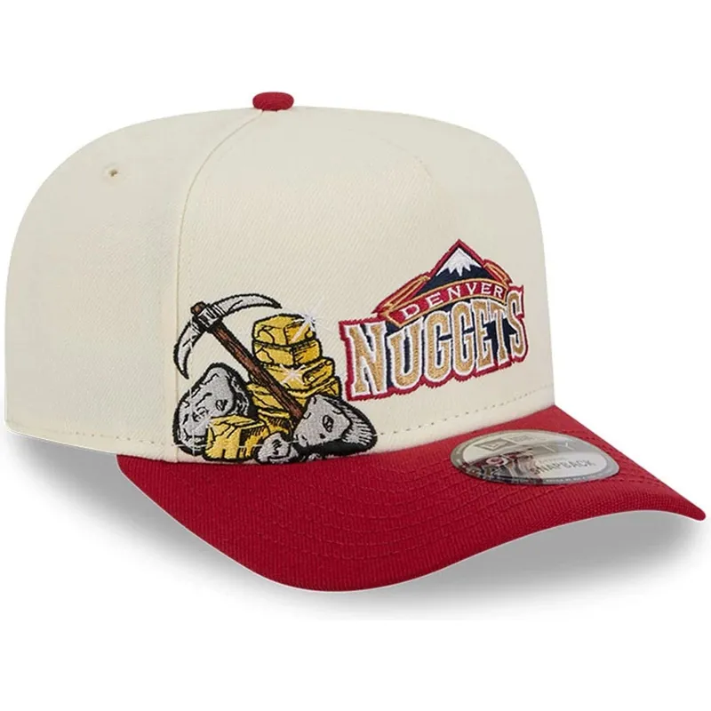 bezowo-czerwona-zakrzywiona-czapka-snapback-9fifty-a-frame-precurved-hardwood-classics-denver-nuggets-nba-new-era