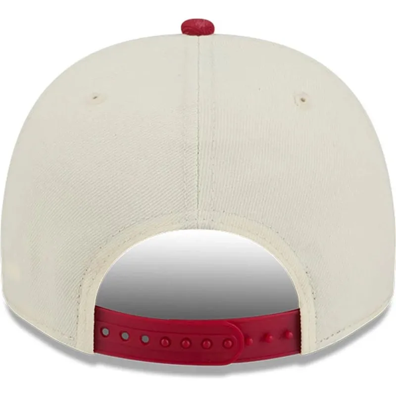 casquette-courbee-beige-et-rouge-snapback-9fifty-a-frame-precurved-hardwood-classics-denver-nuggets-nba-new-era