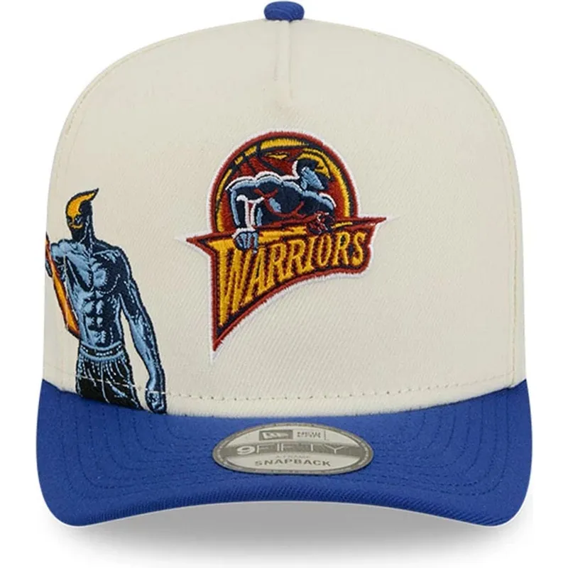 casquette-courbee-beige-et-bleue-snapback-9fifty-a-frame-precurved-hardwood-classics-golden-state-warriors-nba-new-era