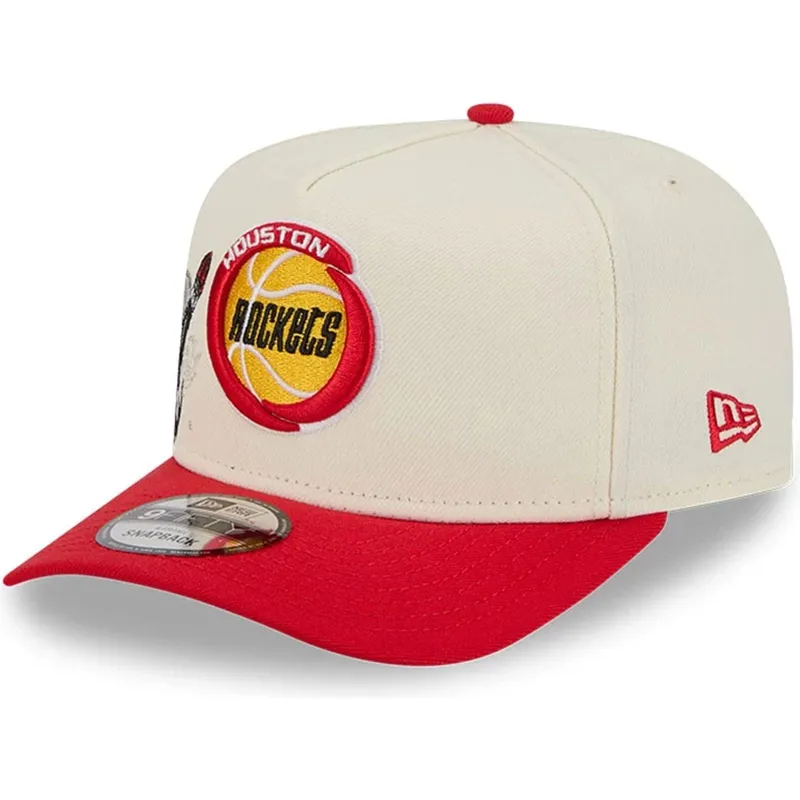 casquette-courbee-beige-et-rouge-snapback-9fifty-a-frame-precurved-hardwood-classics-houston-rockets-nba-new-era