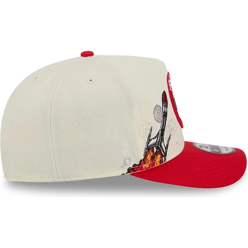 bezowo-czerwona-zakrzywiona-czapka-snapback-9fifty-a-frame-precurved-hardwood-classics-houston-rockets-nba-new-era