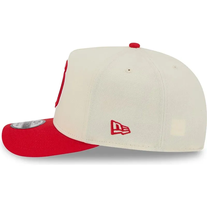 casquette-courbee-beige-et-rouge-snapback-9fifty-a-frame-precurved-hardwood-classics-houston-rockets-nba-new-era