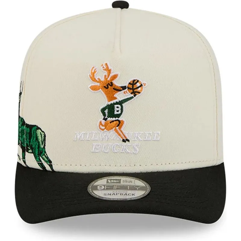 casquette-courbee-beige-et-noire-snapback-9fifty-a-frame-precurved-hardwood-classics-milwaukee-bucks-nba-new-era