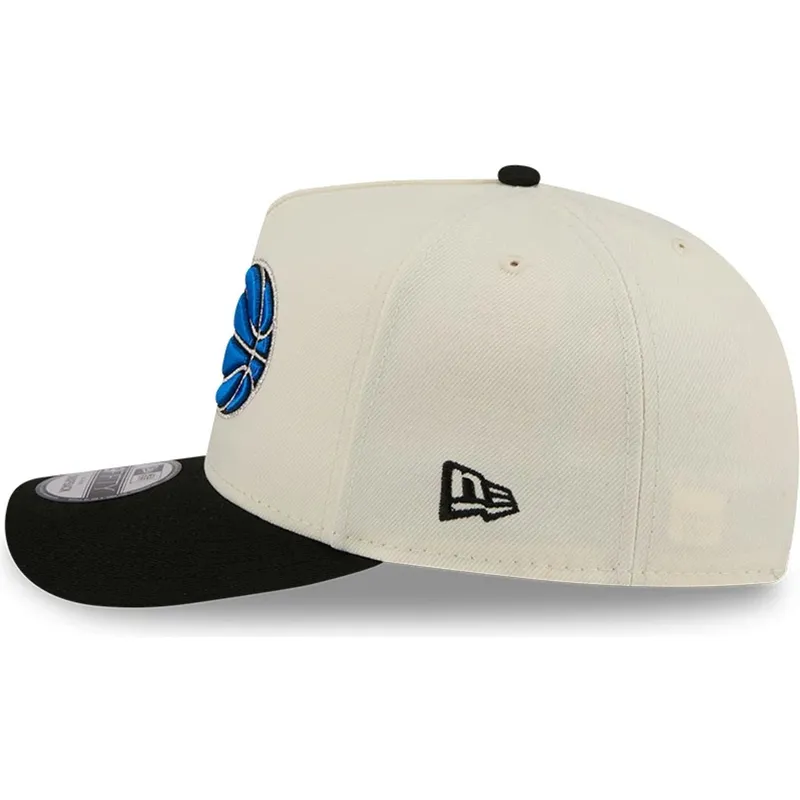 beige-und-schwarze-gebogene-snapback-kappe-9fifty-a-frame-precurved-hardwood-classics-von-orlando-magic-nba-von-new-era