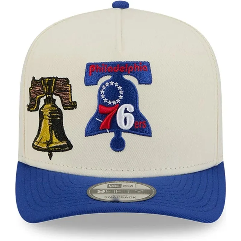 casquette-courbee-beige-et-bleue-snapback-9fifty-a-frame-precurved-hardwood-classics-philadelphia-76ers-nba-new-era
