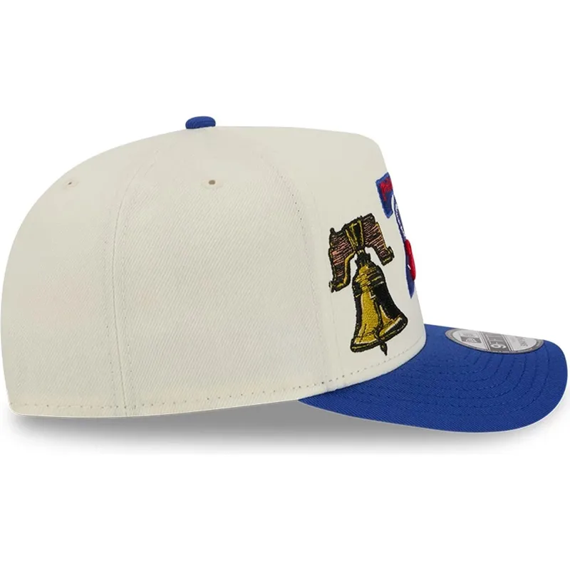 casquette-courbee-beige-et-bleue-snapback-9fifty-a-frame-precurved-hardwood-classics-philadelphia-76ers-nba-new-era