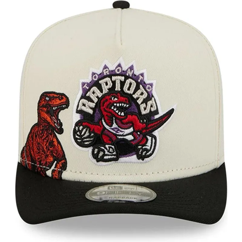 beige-und-schwarze-gebogene-snapback-kappe-9fifty-a-frame-precurved-hardwood-classics-der-toronto-raptors-nba-von-new-era