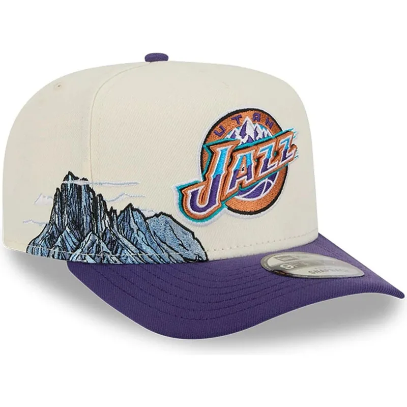 beige-und-violette-gebogene-snapback-kappe-9fifty-a-frame-precurved-hardwood-classics-der-utah-jazz-nba-von-new-era