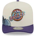 new-era-curved-brim-9fifty-a-frame-precurved-hardwood-classics-utah-jazz-nba-beige-and-purple-snapback-cap