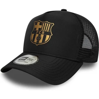 Schwarze FC Barcelona LALIGA A Frame Gold Trucker-Kappe von New Era