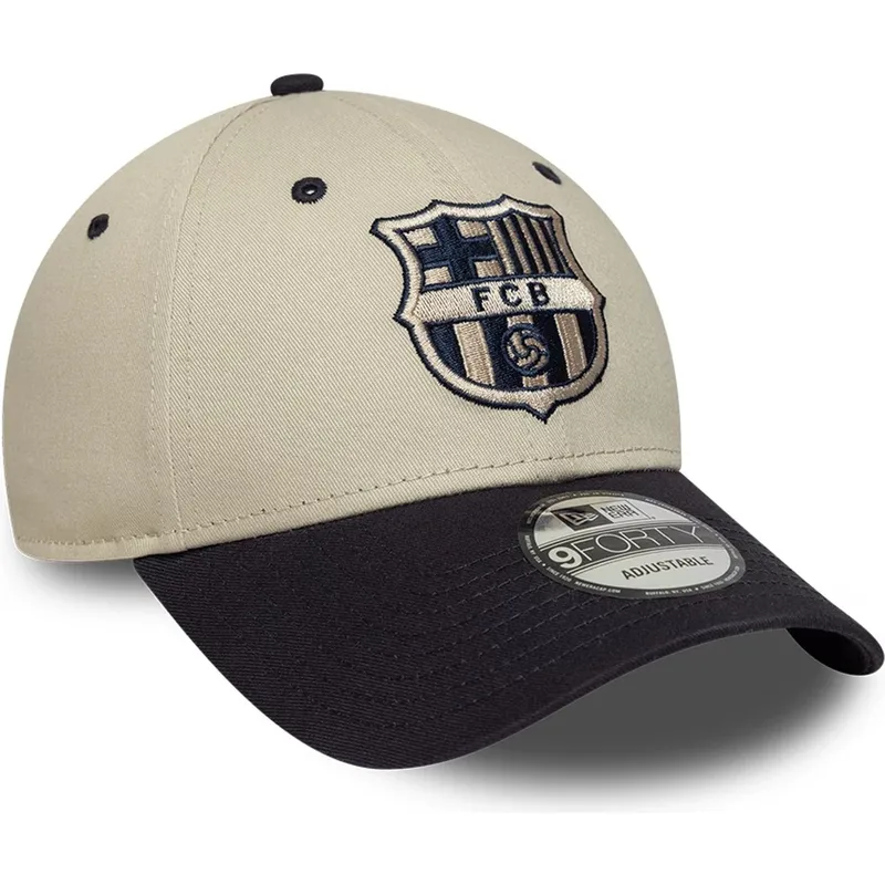 casquette-courbee-beige-et-bleue-marine-ajustable-fc-barcelona-laliga-9forty-contrast-new-era