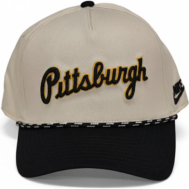 beige-und-schwarze-gebogene-snapback-kappe-rise-structured-der-pittsburgh-pirates-mlb-von-nike