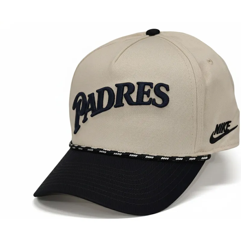 beige-och-svart-bojd-keps-snapback-rise-structured-fran-san-diego-padres-mlb-av-nike